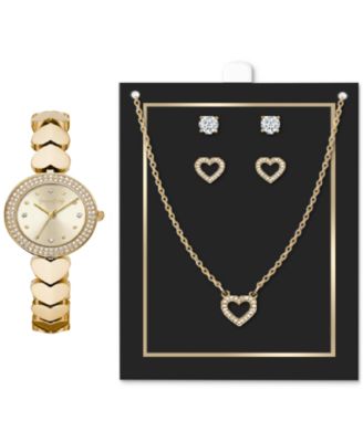 Jessica Carlyle - Women's Heart-Link Bracelet Watch 28mm Jewelry Gift Set