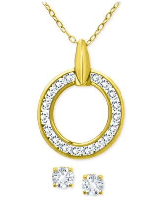 Giani Bernini - 2-Pc. Set Cubic Zirconia Circle Pendant Necklace & Stud Earrings