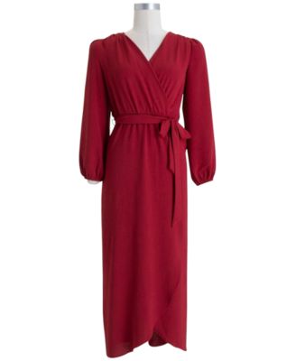 Connected - Women's Surplice-Neck Faux-Wrap Long-Sleeve Dress
