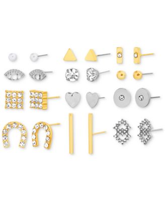 kensie - Two-Tone 12-Pc. Set Crystal & Imitation Pearl Mixed Stud Earrings