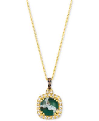 Le Vian - Peacock Aquaprase (1-7/8 ct. t.w.) & Diamond (1/4 ct. t.w.) Cushion Halo 20" Pendant Necklace in 14k Gold