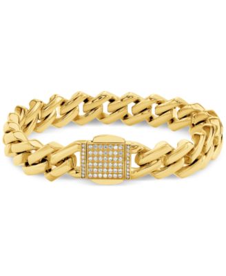 Blackjack - Men's Cubic Zirconia-Accented Curb Link Chain Bracelet in Yellow Ion-Plated Stainless Steel