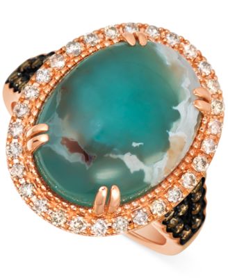 Le Vian - Peacock Aquaprase (7-3/4 ct. t.w.) & Diamond (1/2 ct. t.w.) Halo Statement Ring in 14k Strawberry Gold