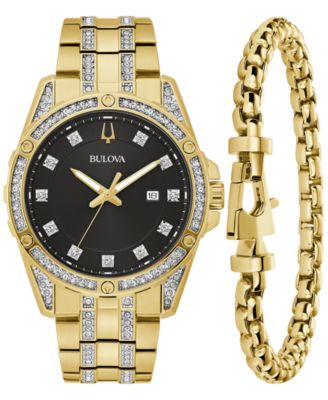 Bulova - Men's Classic Crystal Gold-Tone Stainless Steel Bracelet Watch Box Set 43mm