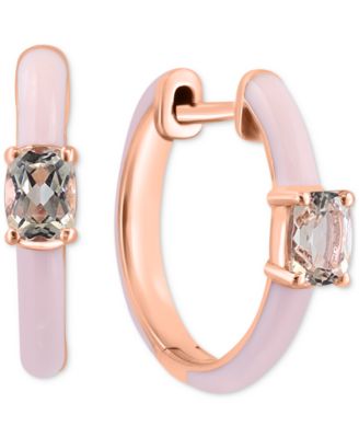 EFFY Collection - Morganite (3/8 ct. t.w.) & Pink Enamel Small Hoop Earrings in 14k Rose Gold-Plated Sterling Silver, 0.5"
