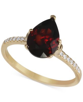 Macy's - Garnet (2 ct. t.w.) & Diamond (1/10 ct. t.w.) Pear Ring in 14k Gold