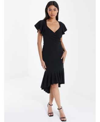 QUIZ - Juniors' Frilled-Hem Flutter-Sleeve Midi Dress