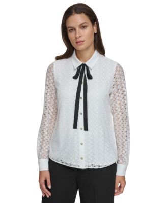 Tommy Hilfiger - Women's Bow-Tied Eyelet Blouse