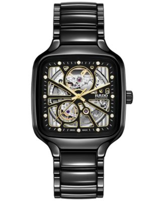 Rado - Unisex Swiss Automatic True Square Open Heart Diamond (1/10 ct. t.w.) Black Ceramic Bracelet Watch 38mm
