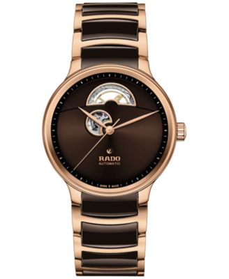 Rado - Unisex Swiss Automatic Centrix Open Heart Brown Ceramic & Rose Gold PVD Stainless Steel Bracelet Watch 40mm