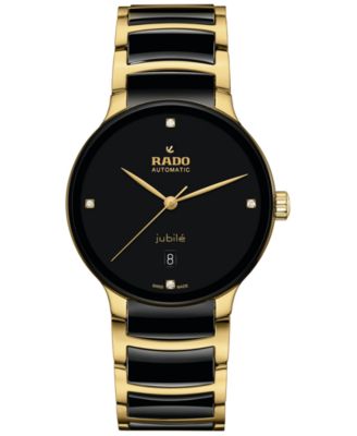 Rado - Unisex Swiss Automatic Centrix Diamond (1/20 ct. t.w.) Black Ceramic & Gold PVD Stainless Steel Bracelet Watch 40mm