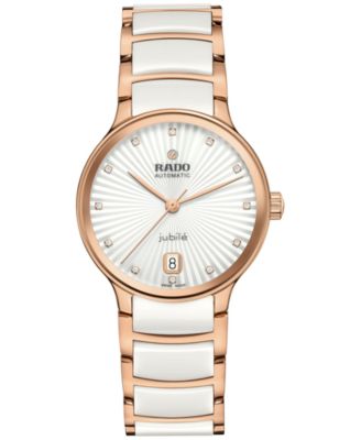 Rado - Women's Swiss Automatic Centrix Diamond Accent White Ceramic & Rose Gold PVD Stainless Steel Bracelet Watch 35mm
