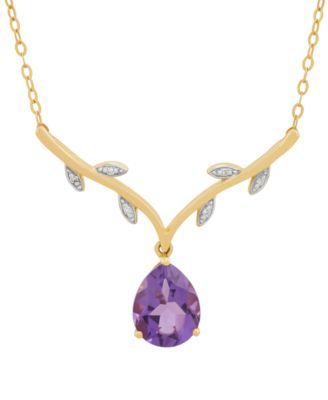 Macy's - Amethyst (1-3/8 ct. t.w.) & Diamond Accent Vine Motif 18" Collar Necklace in 14k Gold (Also in London Blue Topaz)