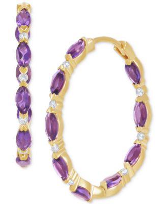 Macy's - Amethyst (2-1/3 ct. t.w.) & White Topaz (1/4 ct. t.w.)  In & Out Small Hoop Earrings in 14k Gold, 0.87" (Also in Swiss Blue Topaz)