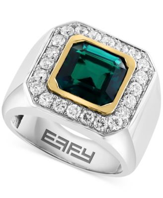 EFFY Collection - Men's Lab Grown Emerald (2-7/8 ct. t.w.) & Lab Grown Diamond (7/8 ct. t.w.) Halo Ring in 14k Two-Tone Gold