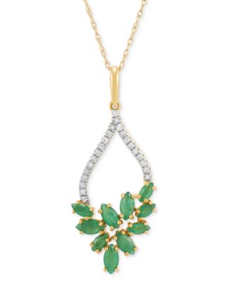 Macy's - Emerald (1-1/3 ct. t.w.) & Diamond (1/10 ct. t.w.) Vine 18" Pendant Necklace in 14k Gold