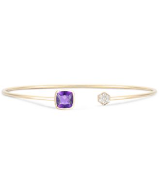 Macy's - Amethyst (1-3/8 ct. t.w.) & Diamond (1/10 ct. t.w.) Wire Cuff Bangle Bracelet in 10k Gold (Also in Blue Topaz)