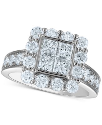 Macy's - Diamond Princess Quad Cluster Halo Engagement Ring (2-1/2 ct. t.w.) in 14k White Gold