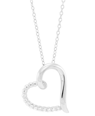 Macy's - Diamond Polished Heart Pendant Necklace (1/10 ct. t.w.) in Sterling Silver, 16" + 2" extender