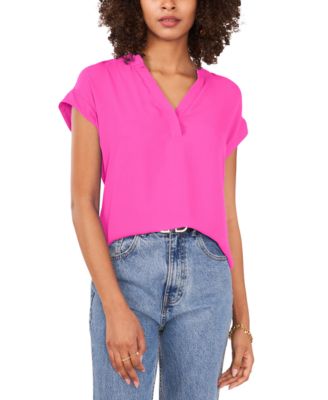 Vince Camuto - Women's Solid Split-Neck Short-Sleeve Blouse
