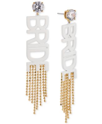 AJOA - Silver-Tone & 18k Gold-Plated Cubic Zirconia Bride Fringe Statement Earrings