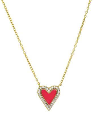 Macy's - Cubic Zirconia Red Enamel Heart Pendant Necklace in 14k Gold-Plated Sterling Silver, 16" + 2" extender