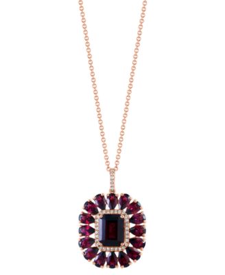 EFFY Collection - Rhodolite (7-1/5 ct. t.w.) & Diamond (1/6 ct. t.w.) Halo 18" Pendant Necklace in 14k Rose Gold