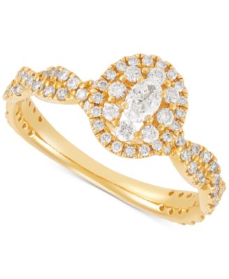 Macy's - Diamond Oval Halo Twist Band Engagement Ring (3/4 ct. t.w.) in 14k Gold