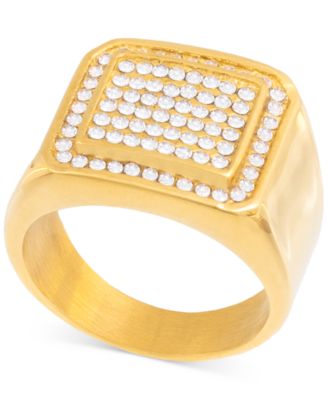 LEGACY for MEN by Simone I. Smith - Men's Crystal Square Cluster Ring in Gold-Tone Ion-Plated Stainless Steel