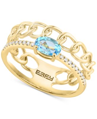 EFFY Collection - Blue Topaz (1/2 ct. t.w.) & Diamond (1/20 ct. t.w.) Chain Link Double Ring in 14k Gol