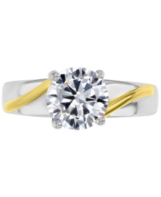 Macy's - Cubic Zirconia Twist Style Engagement Ring in Sterling Silver & 14k Gold-Plate