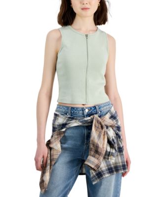 Madden Girl - Juniors' Zip-Front Mini-Ribbed Knit Top