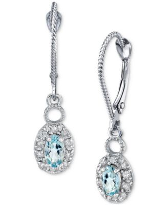 Macy's - Aquamarine (1/2 ct. t.w.) & Diamond (1/5 ct. t.w.) Halo Leverback Drop Earrings in 14k White gold