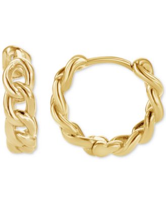 Blackjack - Men's Polished Cuban Link Small Huggie Hoop Earrings, 0.65"