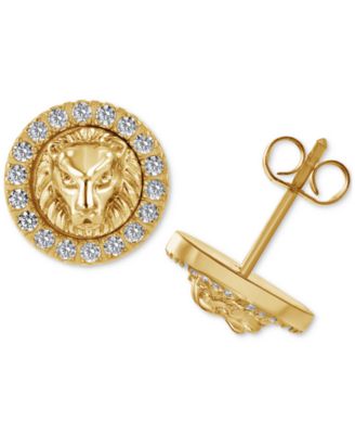 Blackjack - Men's Cubic Zirconia Lion Stud Earrings in Gold-Tone Ion-Plated Stainless Steel