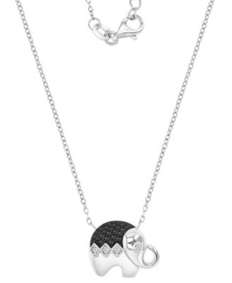 Macy's - Black Spinel (1/4 ct. t.w.) & Lab-Grown White Sapphire (1/8 ct. t.w.) Elephant Pendant Necklace in Sterling Silver, 16" + 2" extender (Also in Lab-Grown Ruby & Lab-Grown Blue Spinel)