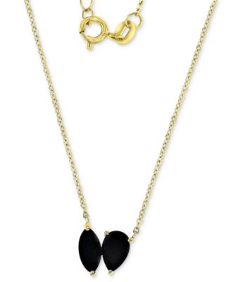 Macy's - Black Cubic Zirconia Marquise & Pear Double Stone Pendant Necklace in 14k Gold-Plated Sterling Silver, 18" + 2" extender
