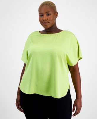 Anne Klein - Plus Size Boat-Neck Short-Sleeve Blouse