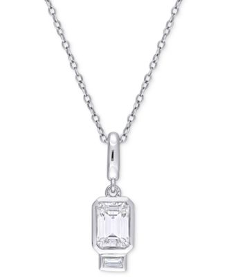 Macy's - Lab-Grown White Sapphire Two Stone 18" Pendant Necklace (1-3/4 ct. t.w.) in Sterling Silver