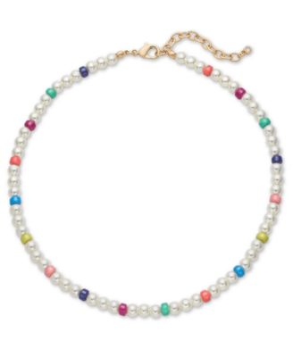 On 34th - Gold-Tone Bead & Imitation Pearl Collar Necklace, 16-1/2" + 2" extender