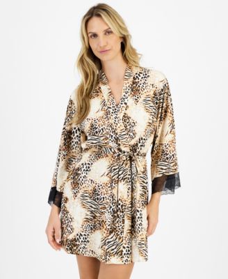 I.N.C. International Concepts - Women's Lace-Trim Animal-Print Stretch Satin Robe