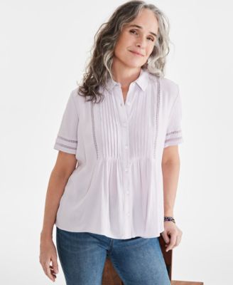 Style & Co - Women's Pintuck Short-Sleeve Button-Front Shirt, Regular & Petite