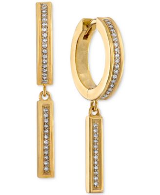 Esquire Men's Jewelry - Diamond Bar Dangle Bar Hoop Earrings (1/5 ct. t.w.) in 14k Gold-Plated Sterling Silver