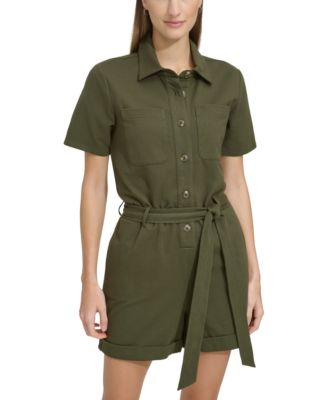 Marc New York - Women's Button-Front Tie-Waist Twill Romper