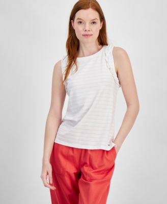 Tommy Hilfiger - Women's Solid-Color Textured Ruffled Tank Top