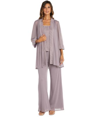 R & M Richards - Women's 3-Pc. Pleated Glittered Jacket, Tank Top & Pant Set