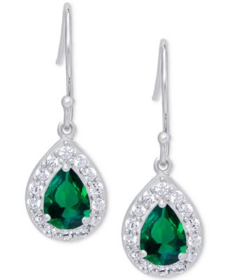 Macy's - Green Quartz (1-1/3 ct. t.w.) & Lab Grown White Sapphire (1/2 ct. t.w.) Teardrop Halo Drop Earrings in Sterling Silver