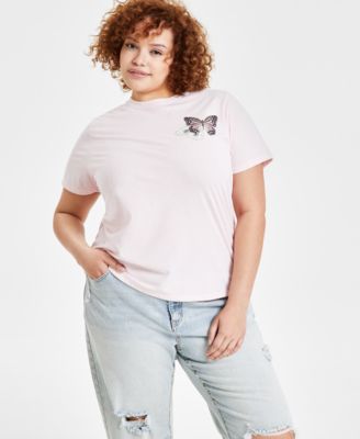Rebellious One - Trendy Plus Size Butterfly Graphic Print T-Shirt