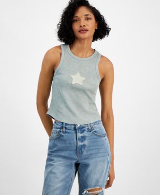 Almost Famous - Juniors' Star Patch Sleeveless Ribbed Tank Top