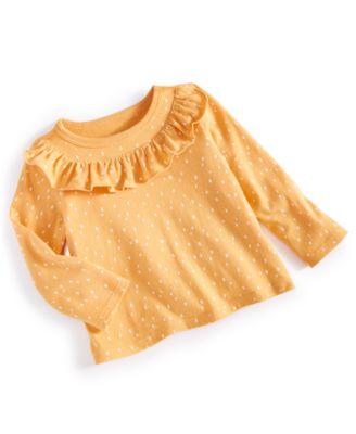 First Impressions - Baby Girls Dot-Print Long-Sleeve Ruffled Top